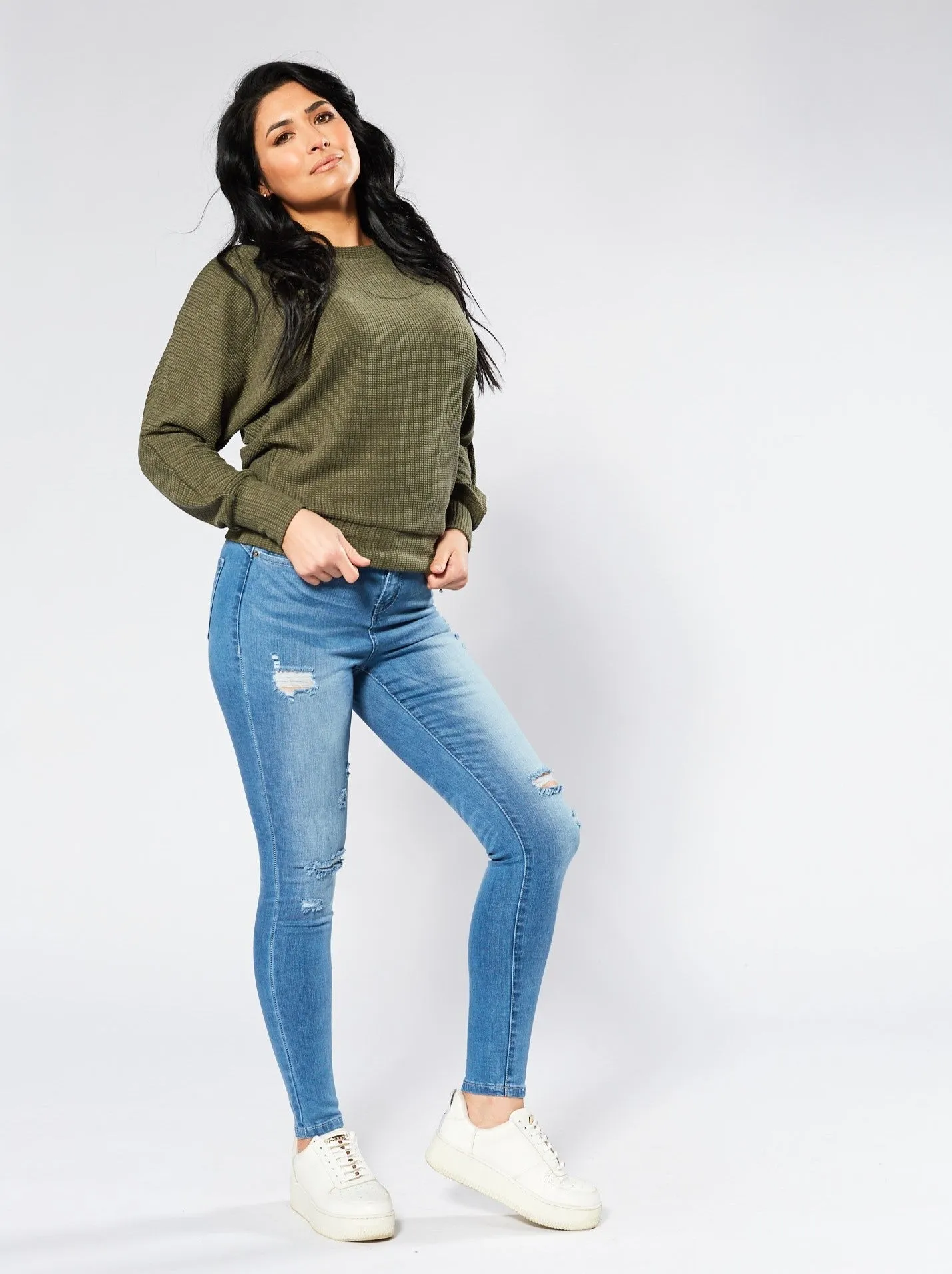 Kylie Ripped Skinny Jeans - Blue Wash