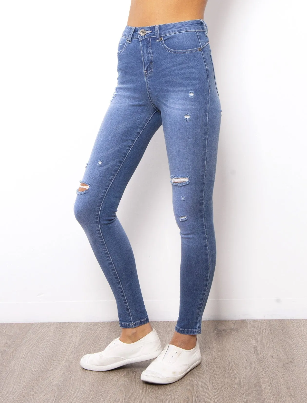 Kylie Ripped Skinny Jeans - Blue Wash