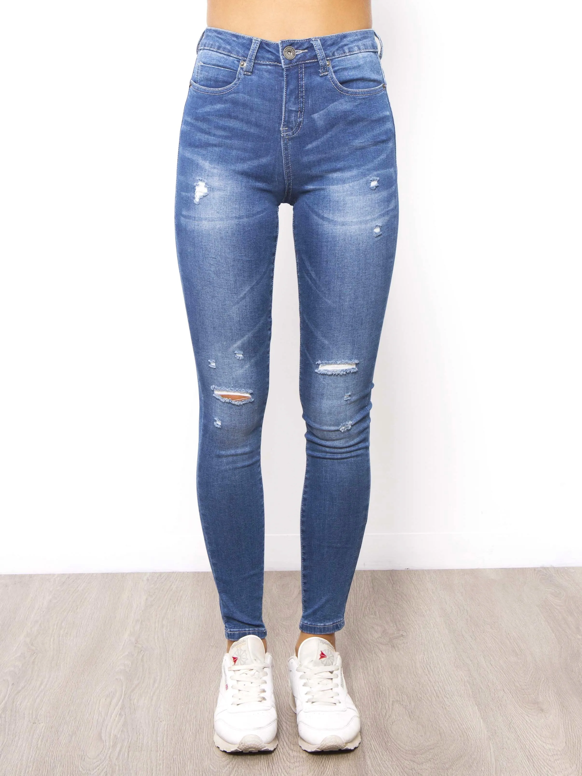 Kylie Ripped Skinny Jeans - Blue Wash