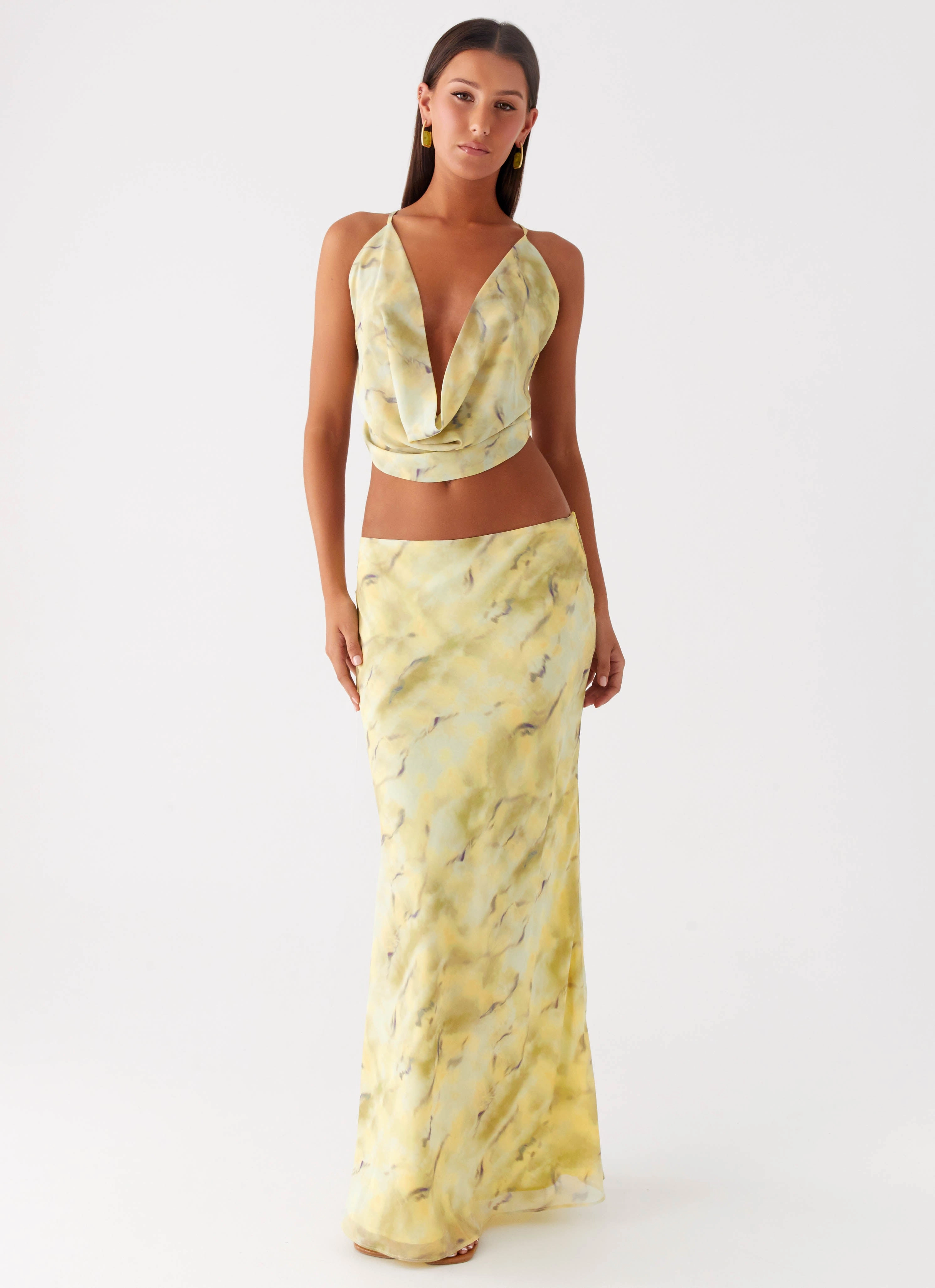 Double Stitched Seams Kylo Cowl Top - Yellow Tie Dye