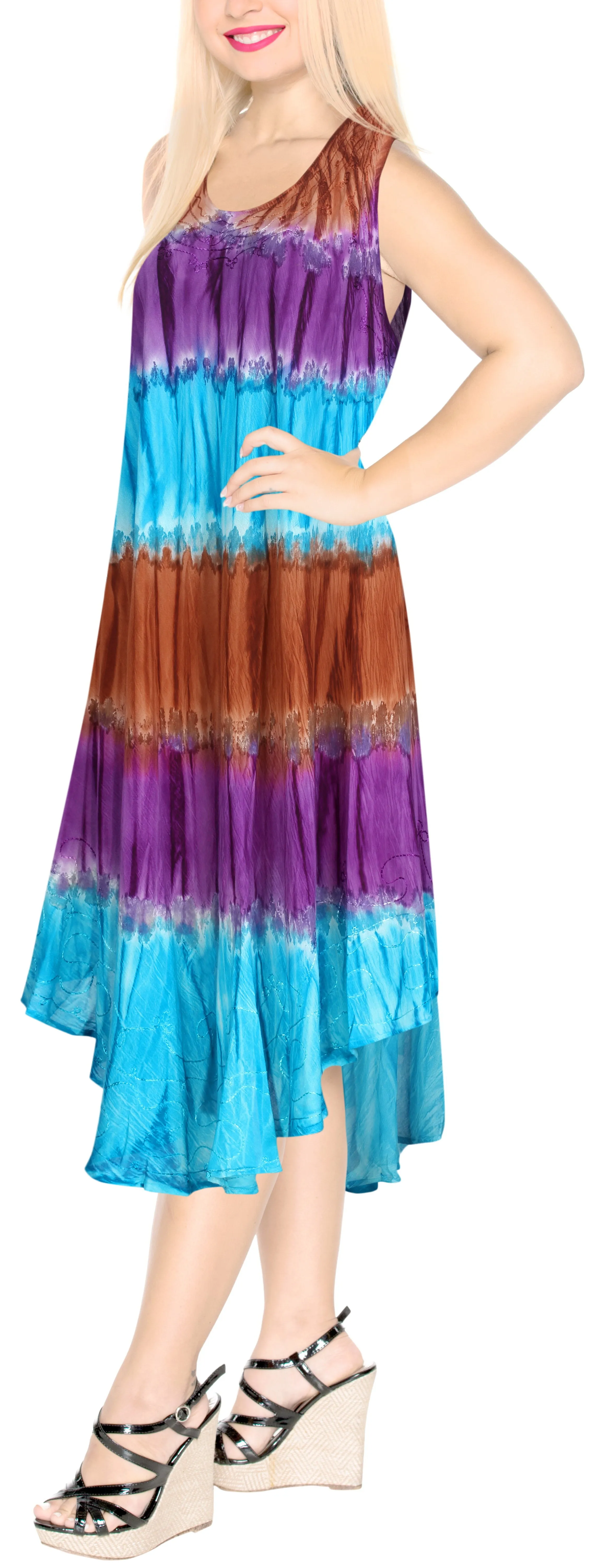 LA LEELA Rayon Tie Dye Hawaiian Long Swimsuit Caftan Red 583 Plus Size Red_H648