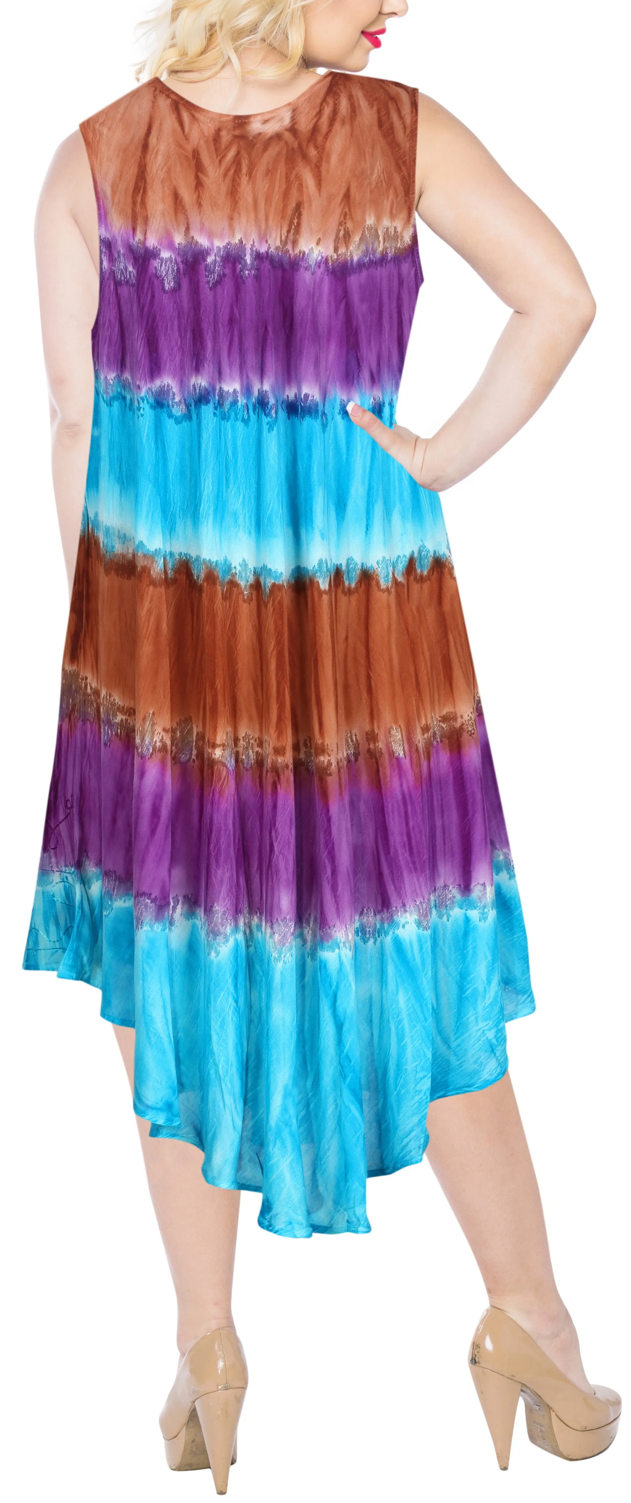 LA LEELA Rayon Tie Dye Hawaiian Long Swimsuit Caftan Red 583 Plus Size Red_H648