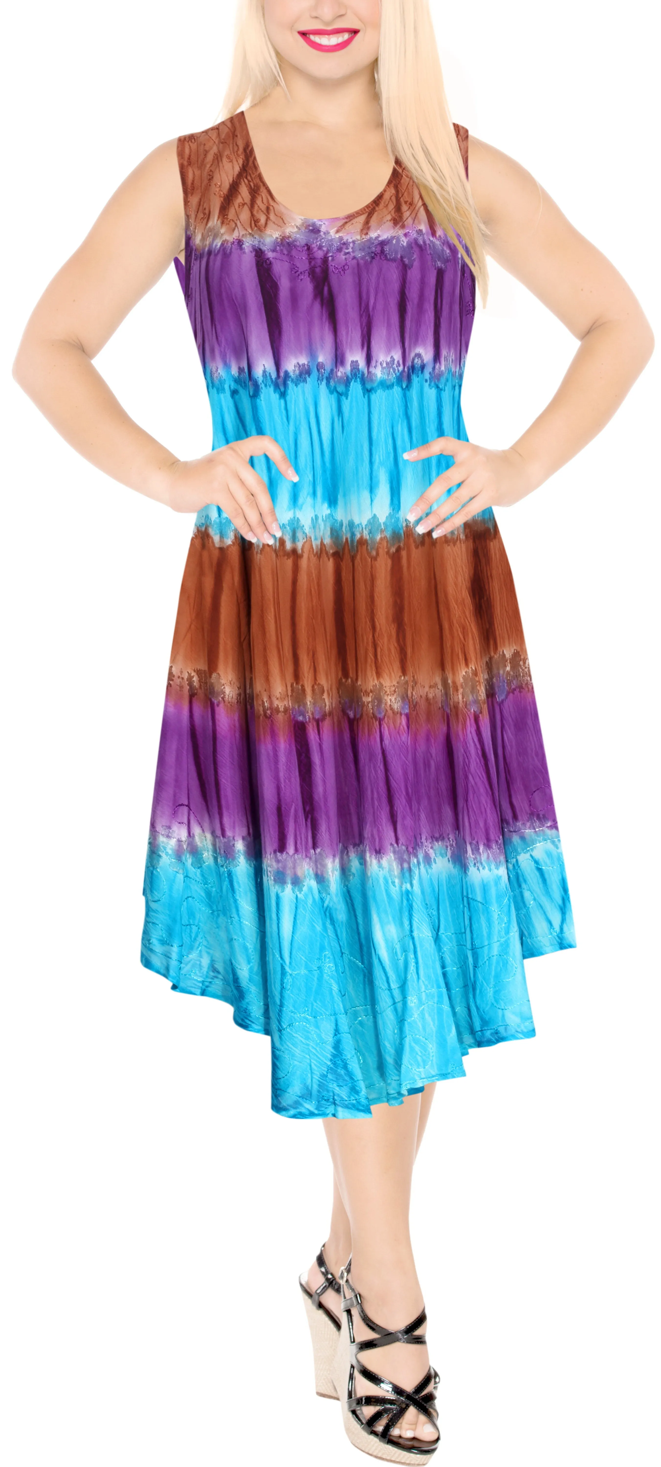 LA LEELA Rayon Tie Dye Hawaiian Long Swimsuit Caftan Red 583 Plus Size Red_H648