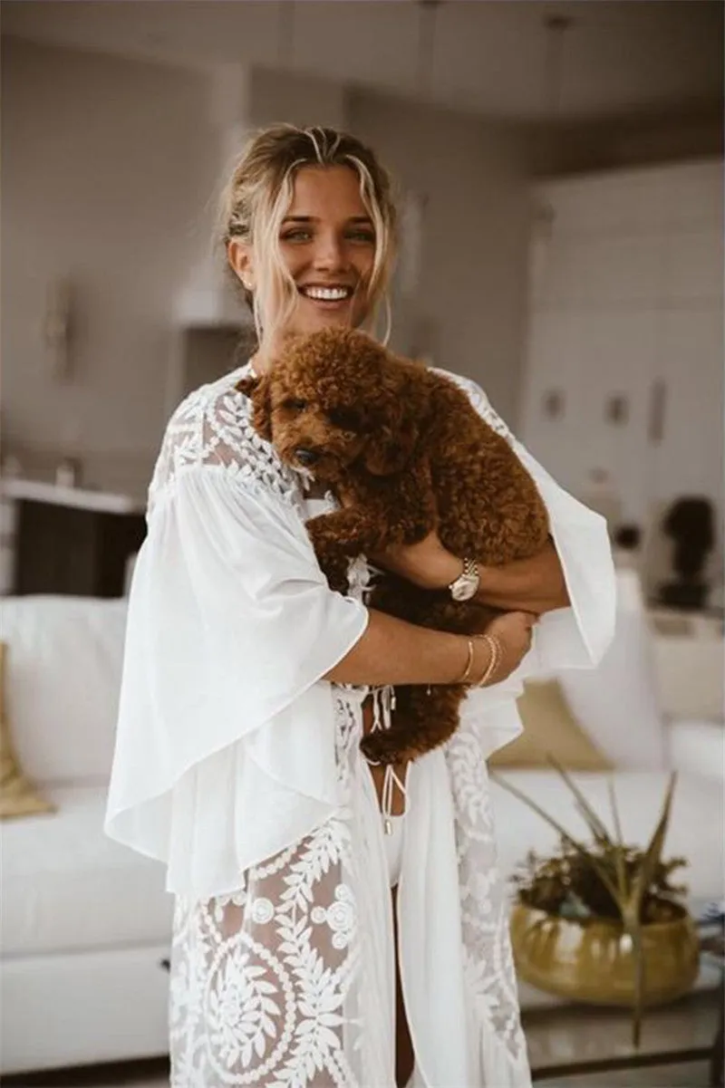 Lace Embroidered Ruffled Chiffon Pullover with Beach Jersey Bikini Blouse