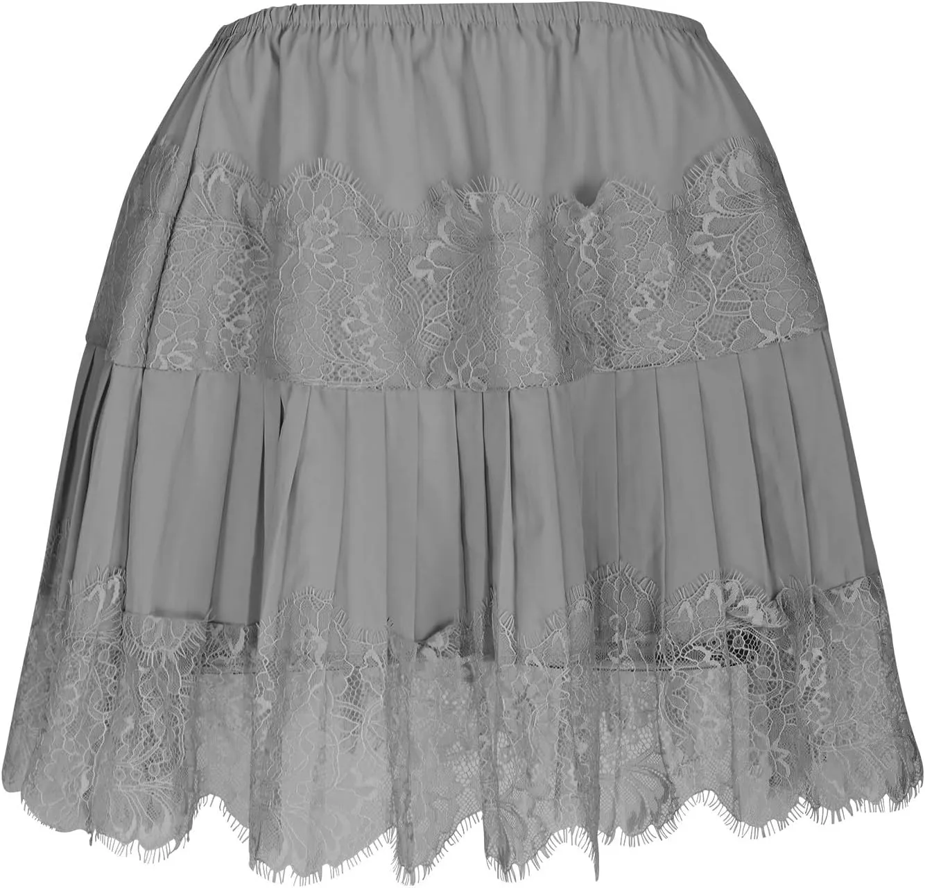 Lace Mini Skirt for Women Summer Lace Trim Flowy Elastic Waist Layered Pleat Skirts Solid Flowy Irregular Hem Skort