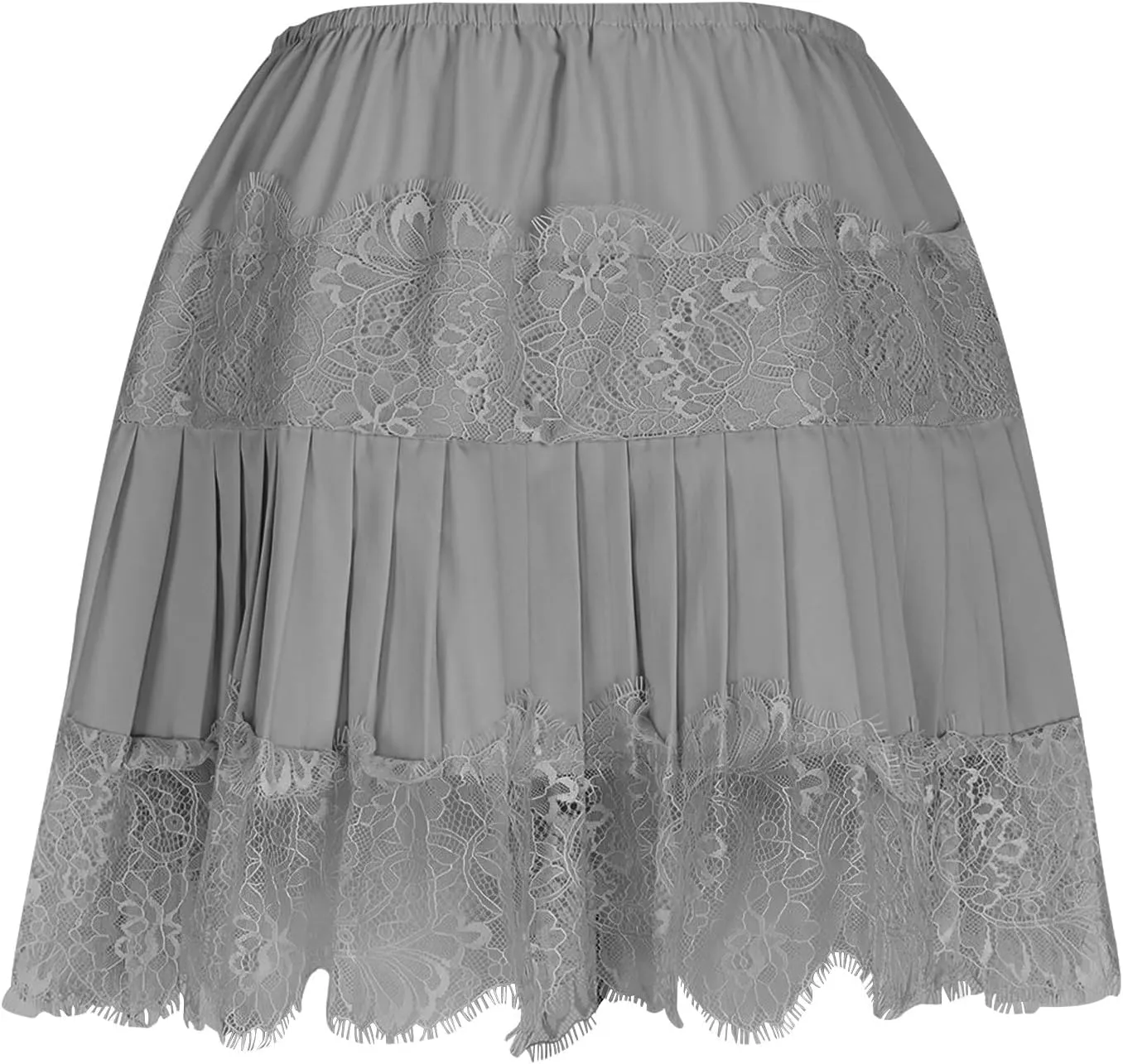 Lace Mini Skirt for Women Summer Lace Trim Flowy Elastic Waist Layered Pleat Skirts Solid Flowy Irregular Hem Skort