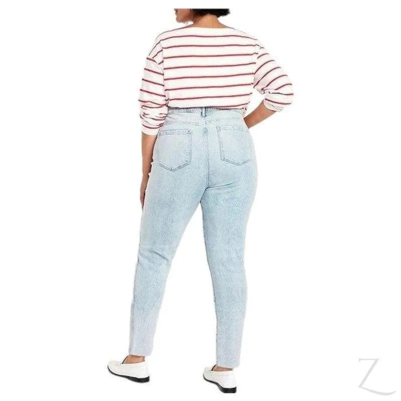 Ladies High Rise Super Strong Slightly Stretchy Slim Fit Denim Jeans With Cropped Hem | Ripped | "Samina"