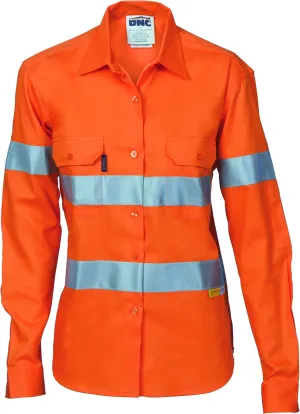 Ladies HiVis Cool-Breeze Cotton Long Sleeve With Reflective Tape