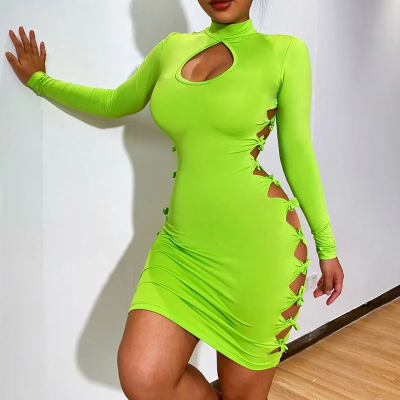 Ladies Long Sleeve Side detail Bodycon Dress