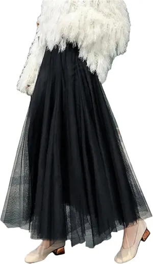 Ladies Solid Color High Waist Skirts Spring Summer Women's Tulle Pettiskirt Skirt