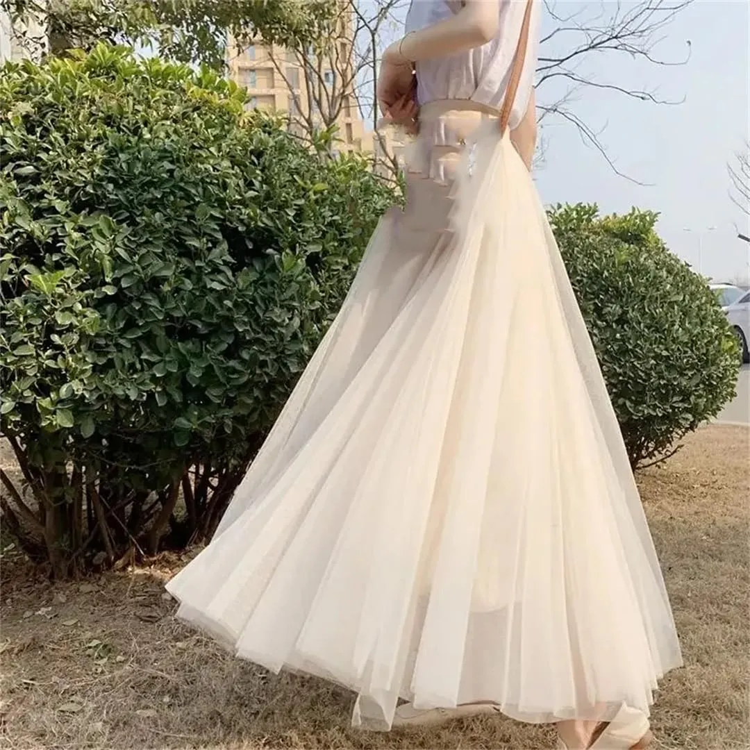 Ladies Solid Color High Waist Skirts Spring Summer Women's Tulle Pettiskirt Skirt