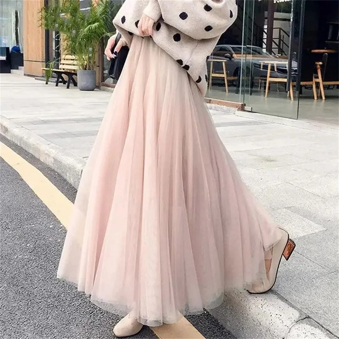 Ladies Solid Color High Waist Skirts Spring Summer Women's Tulle Pettiskirt Skirt