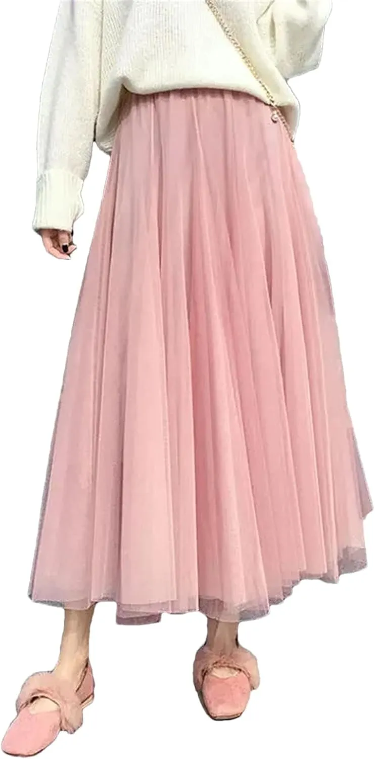 Ladies Solid Color High Waist Skirts Spring Summer Women's Tulle Pettiskirt Skirt