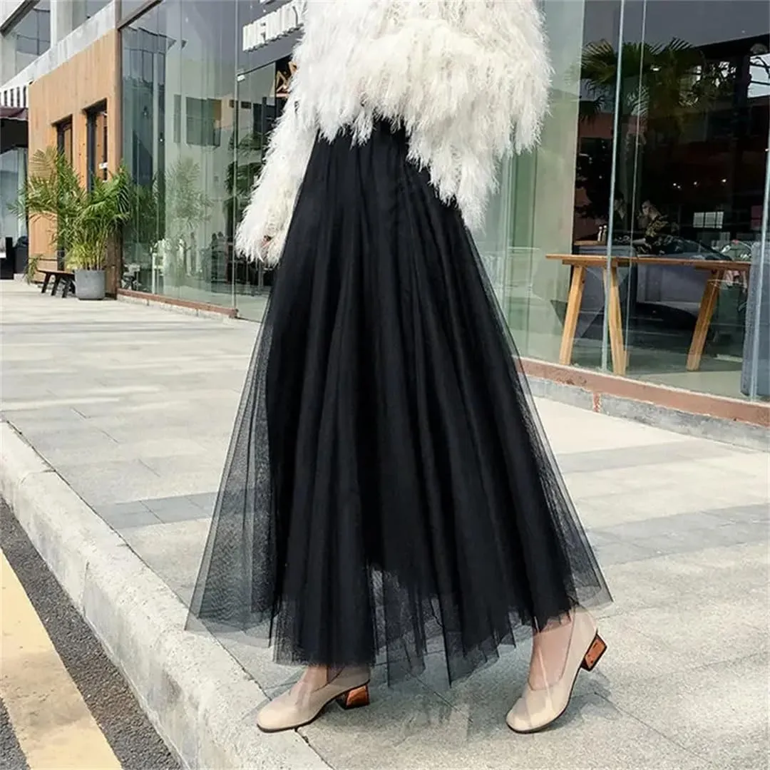 Ladies Solid Color High Waist Skirts Spring Summer Women's Tulle Pettiskirt Skirt