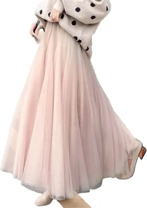 Ladies Solid Color High Waist Skirts Spring Summer Women's Tulle Pettiskirt Skirt