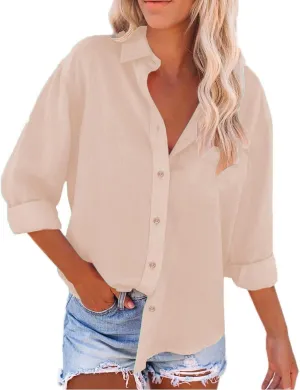Ladies Summer Casual Linen Shirts for Men Sleeve Down Blouses Tops Denim Button Down Shirt Women Plus Size Button