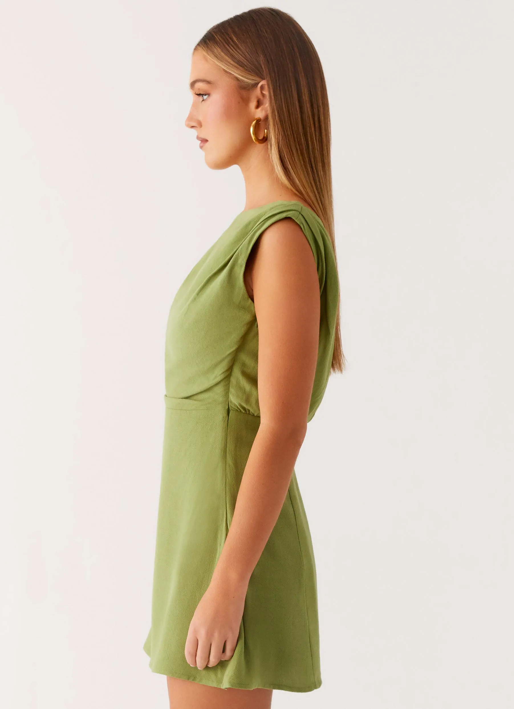 Artistic Shape Fit Clean Lady Love Linen Mini Dress - Cactus