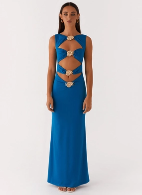 Lagoon Cut Out Maxi Dress - Royal Blue Elegant Charm Sleek Feel