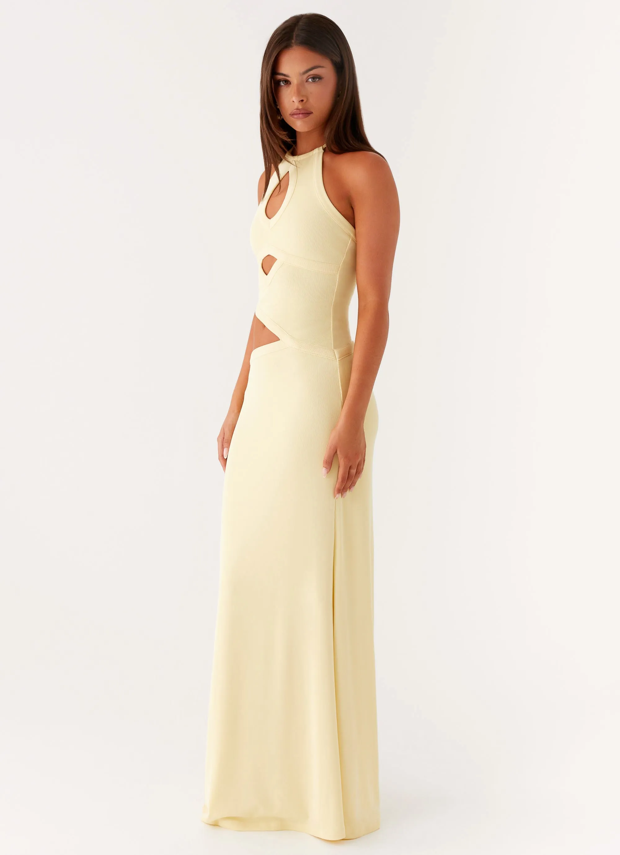 Lanah Cut Out Maxi Dress - Yellow Lined interior