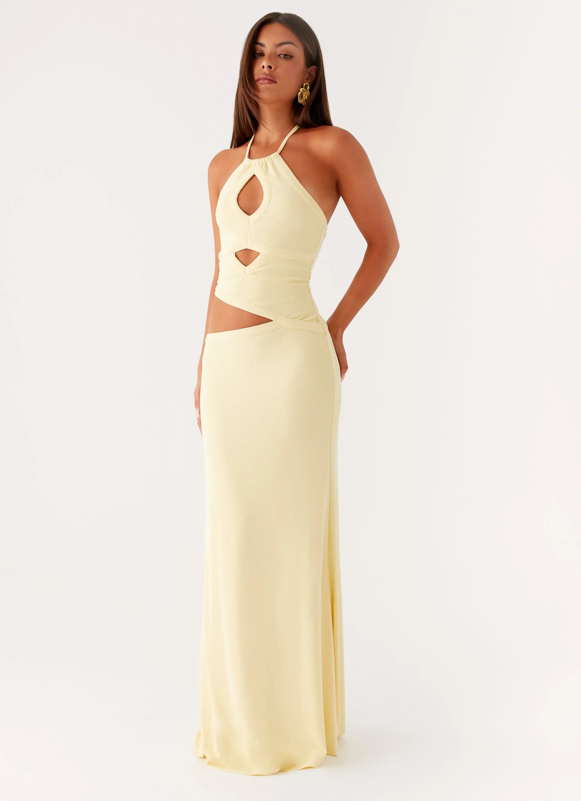 Lanah Cut Out Maxi Dress - Yellow Airy Silk