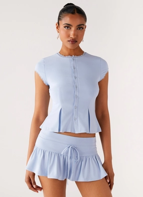 Reflective Trim Flatlock Seam Design Landon Button Up Top - Blue