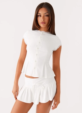 Landon Button Up Top - White WrinkleResistantTextile preshrunk