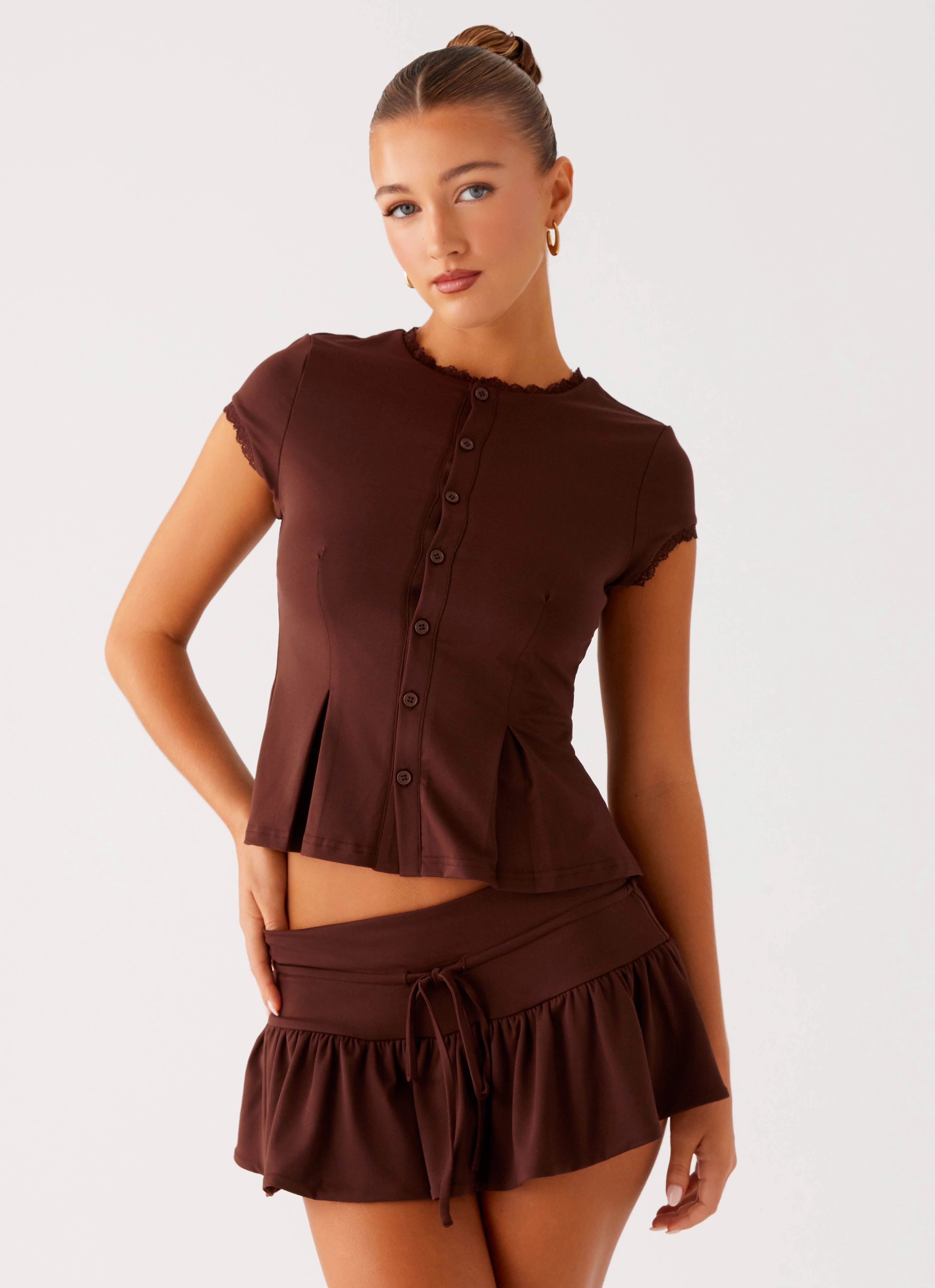 Reflective Trim Landon Mini Skort - Chocolate