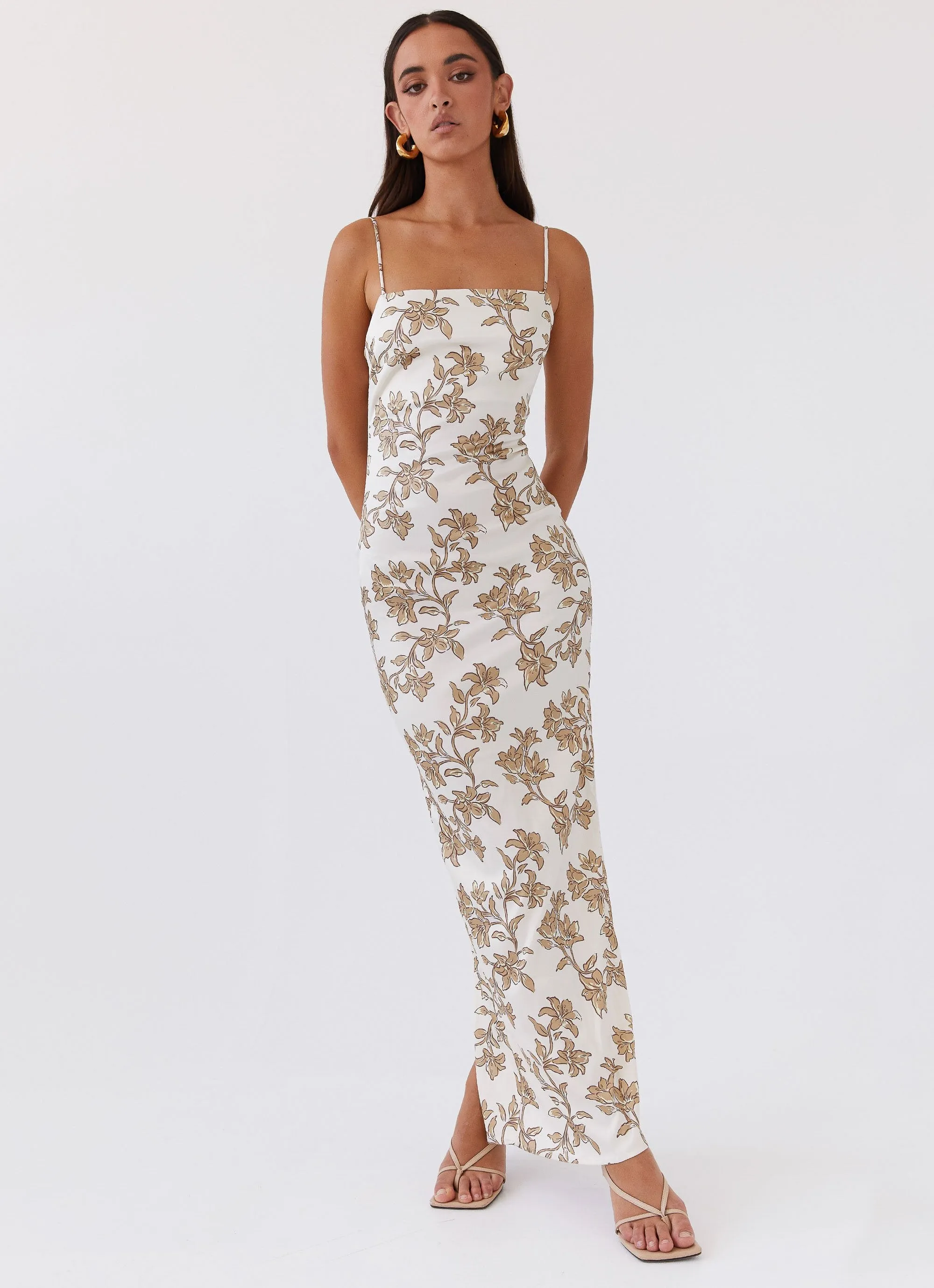 Lara Satin Maxi Dress - Hazel Bloom Bold Mood