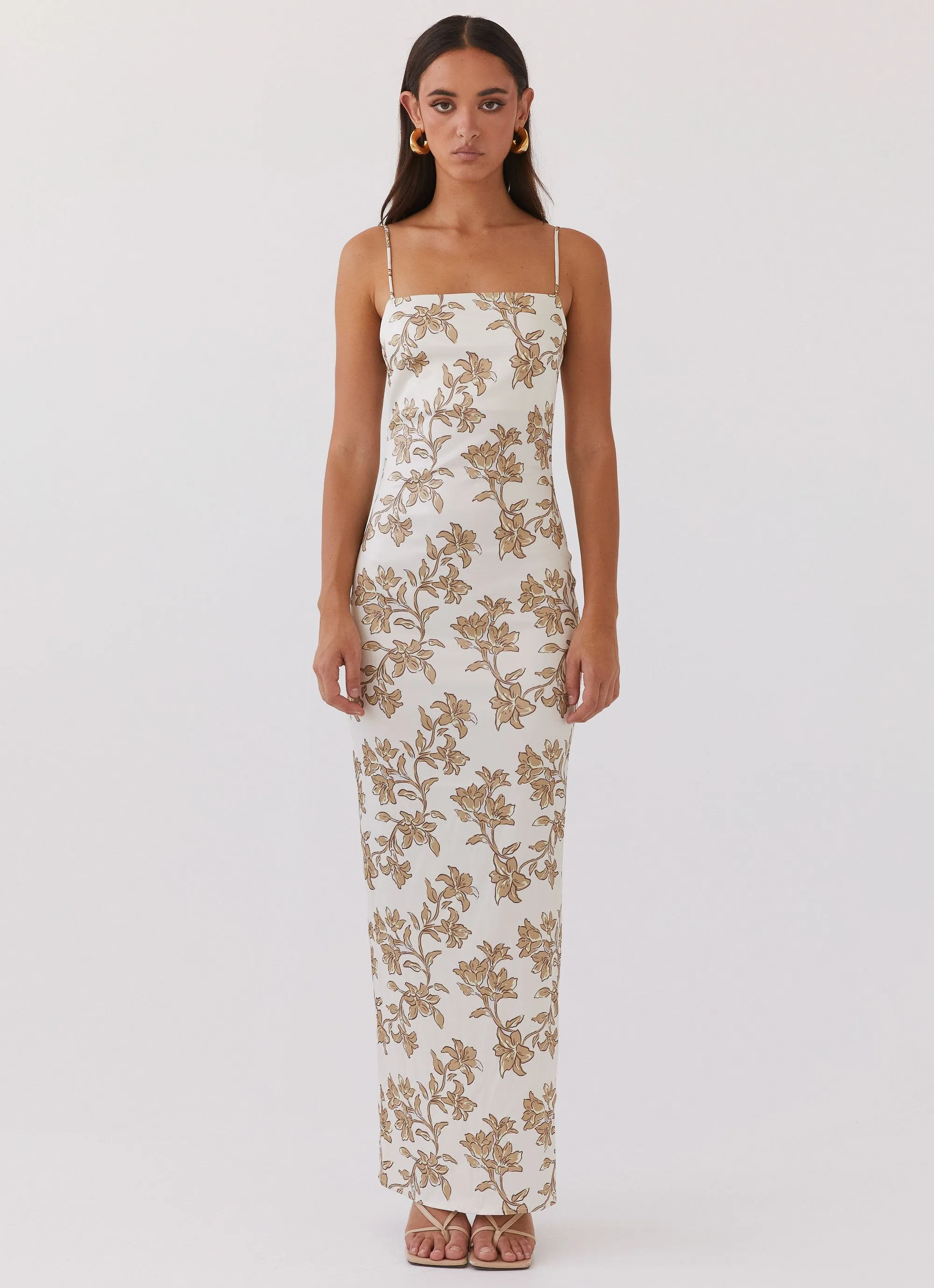Lara Satin Maxi Dress - Hazel Bloom Wave Soft