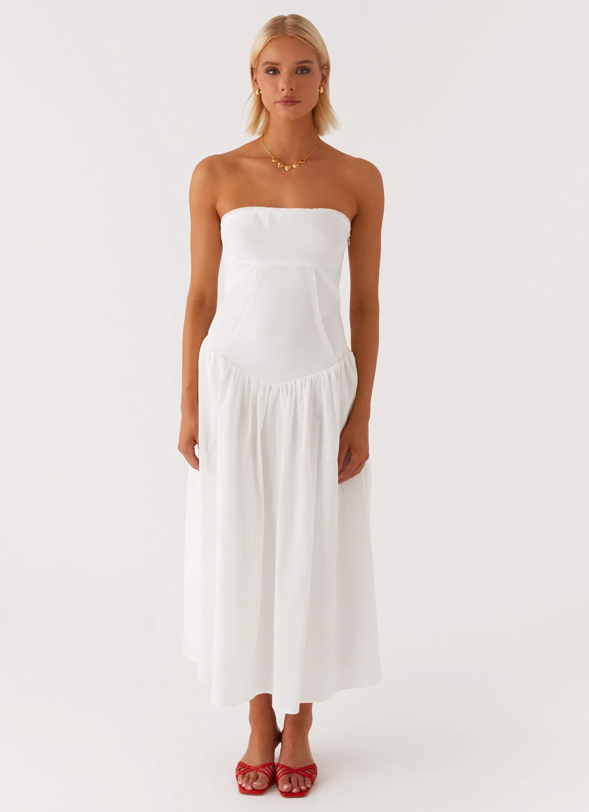 Larnie Midi Dress - White Tailored Layers Romantic-Detail