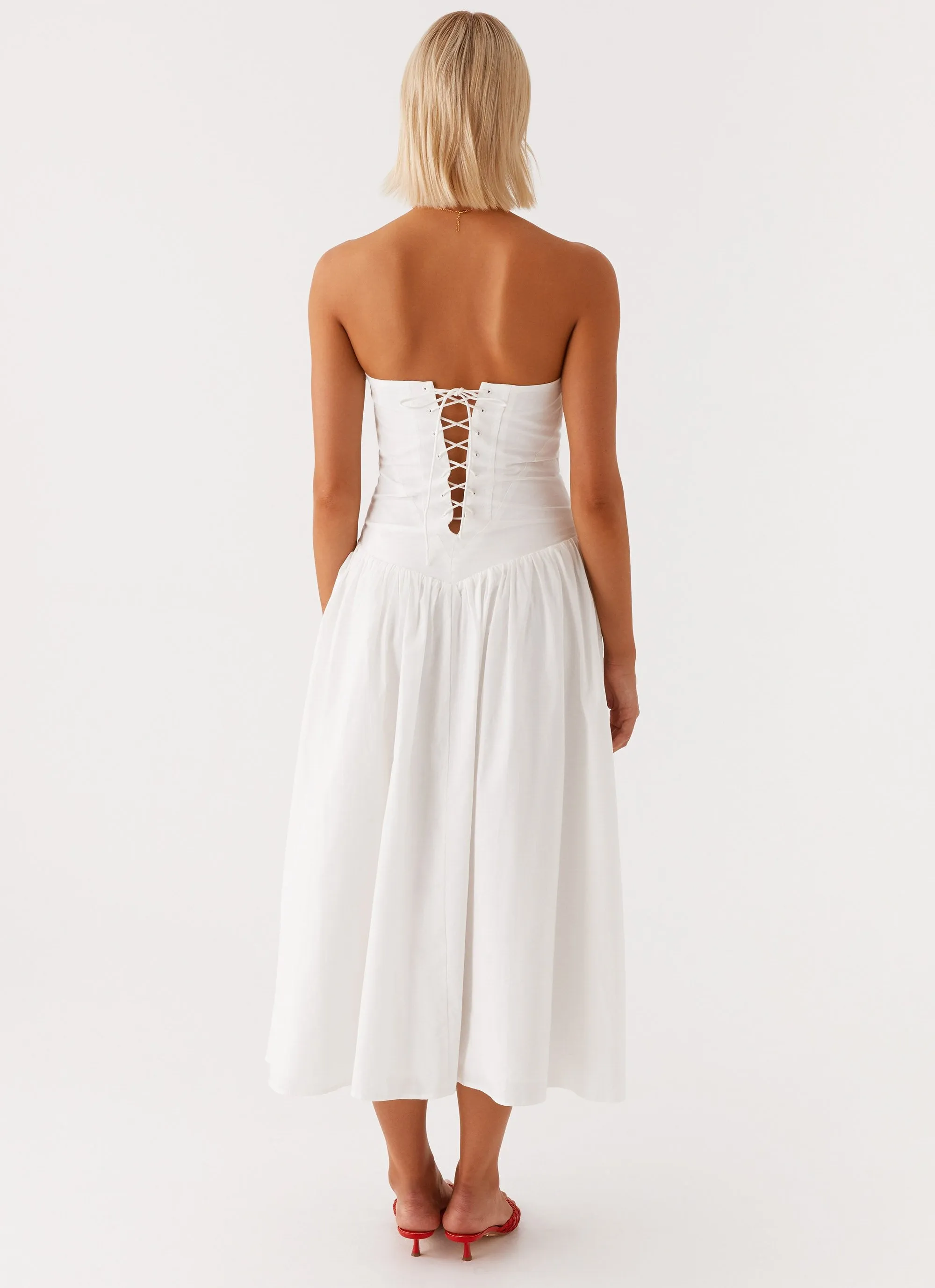 Larnie Midi Dress - White Linen Soft Light Sheen