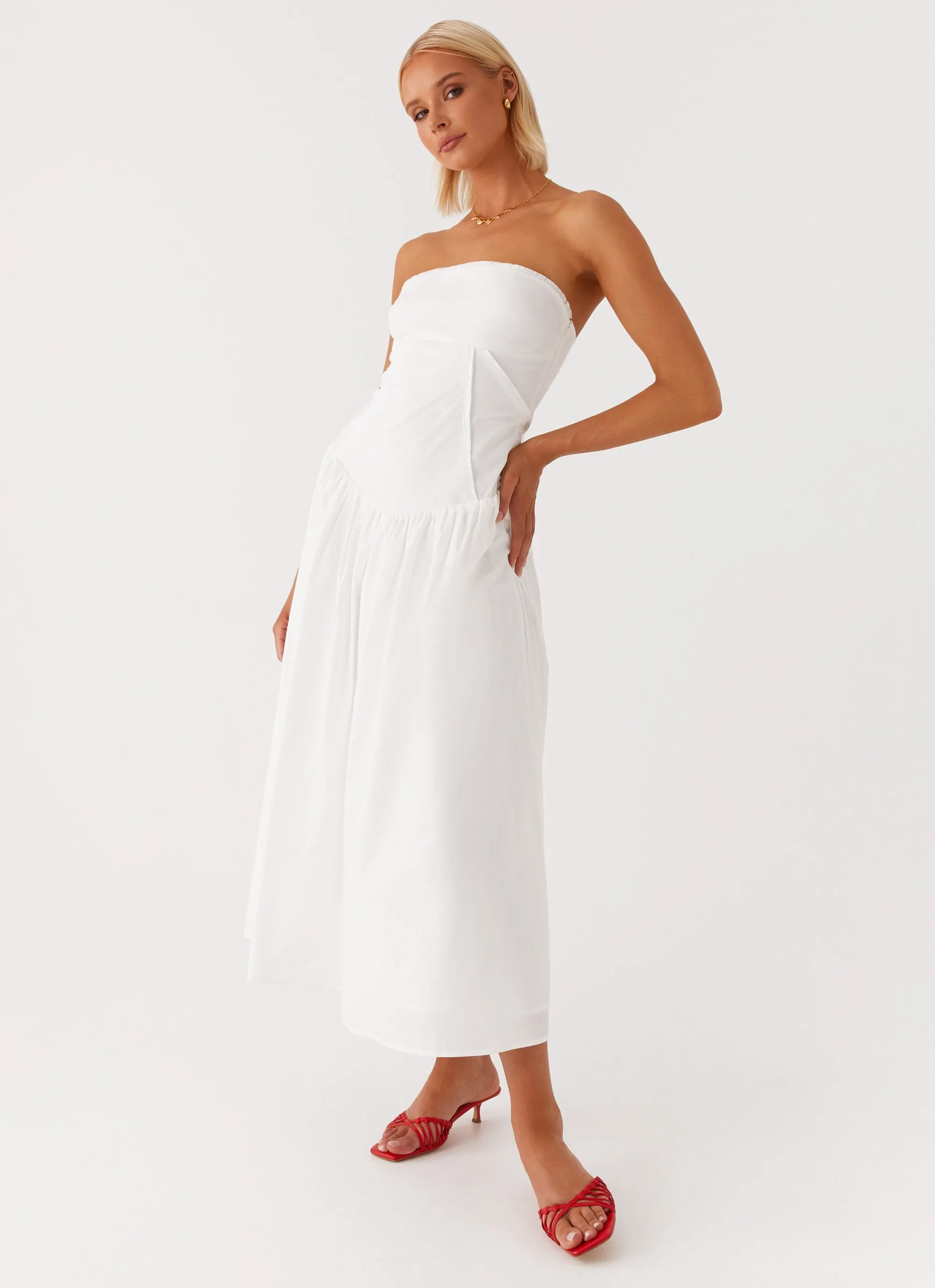 Larnie Midi Dress - White Fall Tone Edge Shape