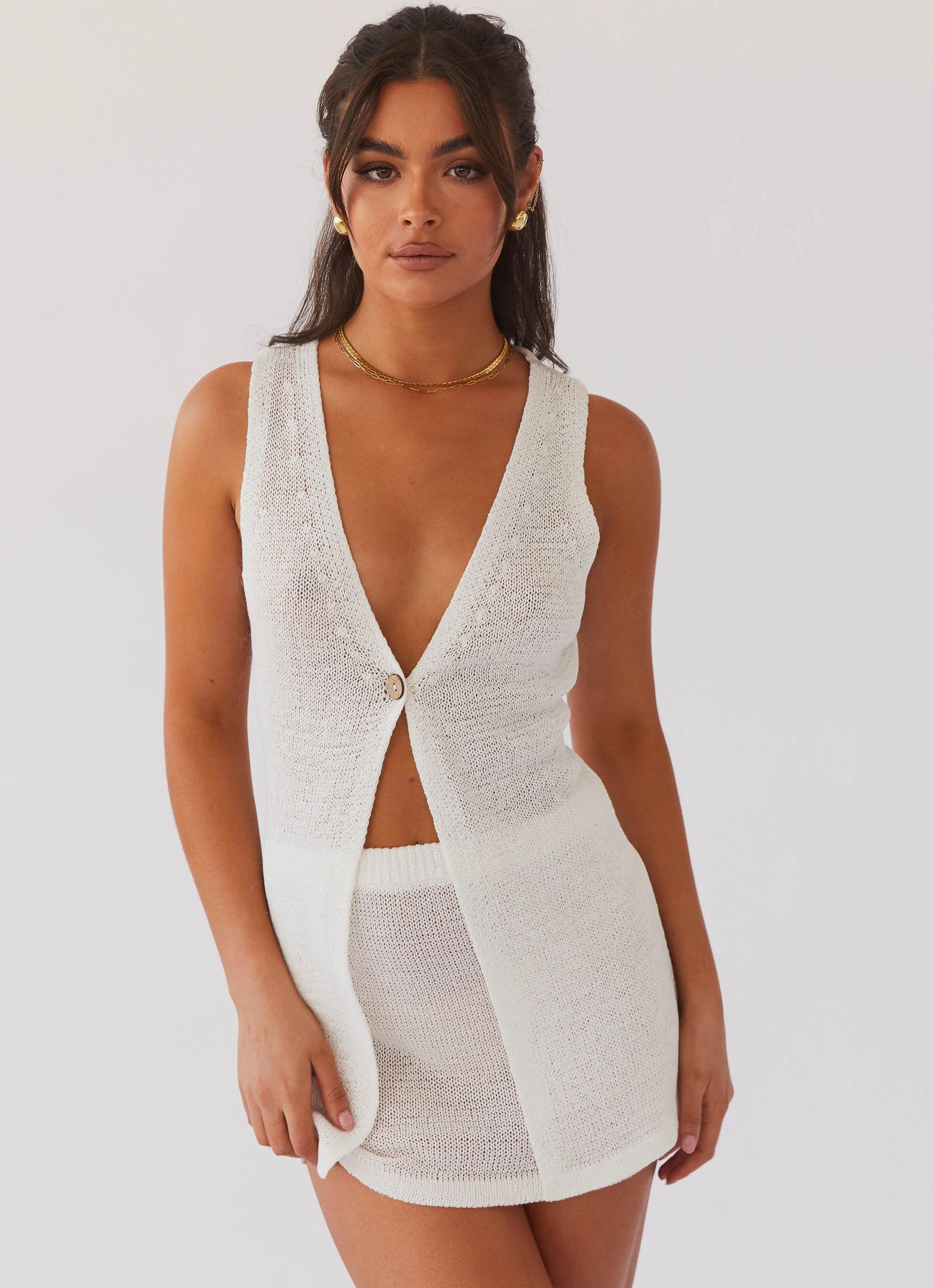 Capri Glow Knit Mini Skirt - White Easy Flex Design Wear Resistant Fabric