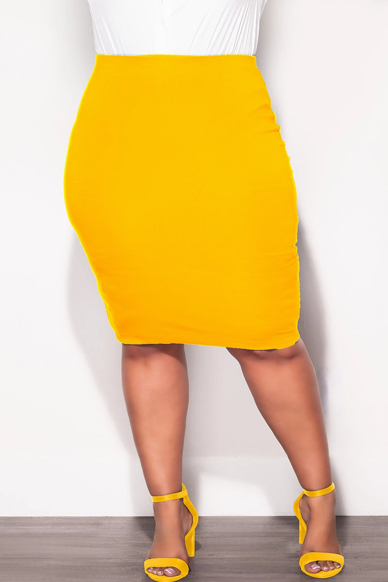 Final Sale Plus Size Pencil Skirt in Mustard Side zipper