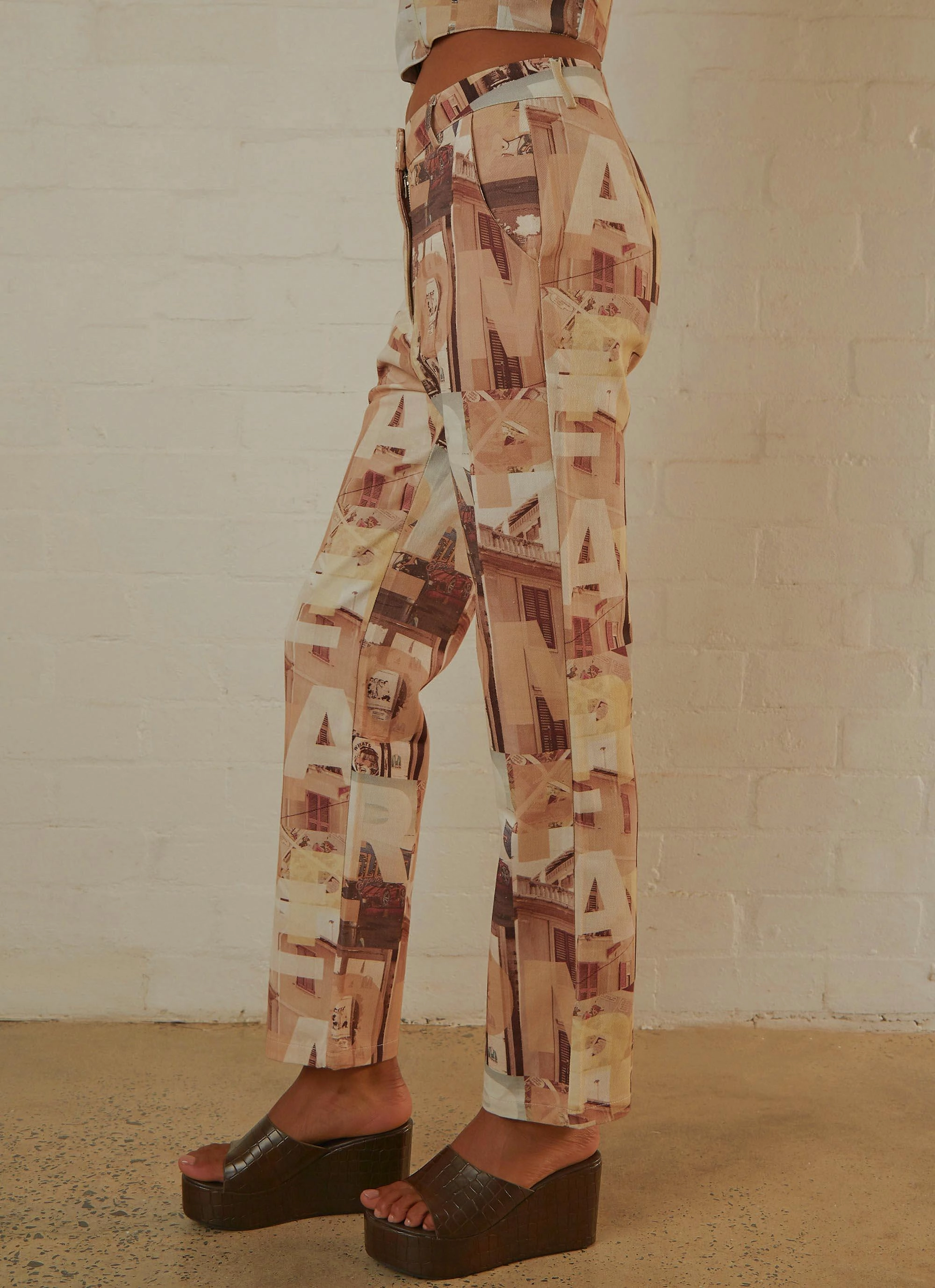 Late Nights in N.Y Pants - Neutral Film Graphic Laser Cut Edges ReflectiveTrim