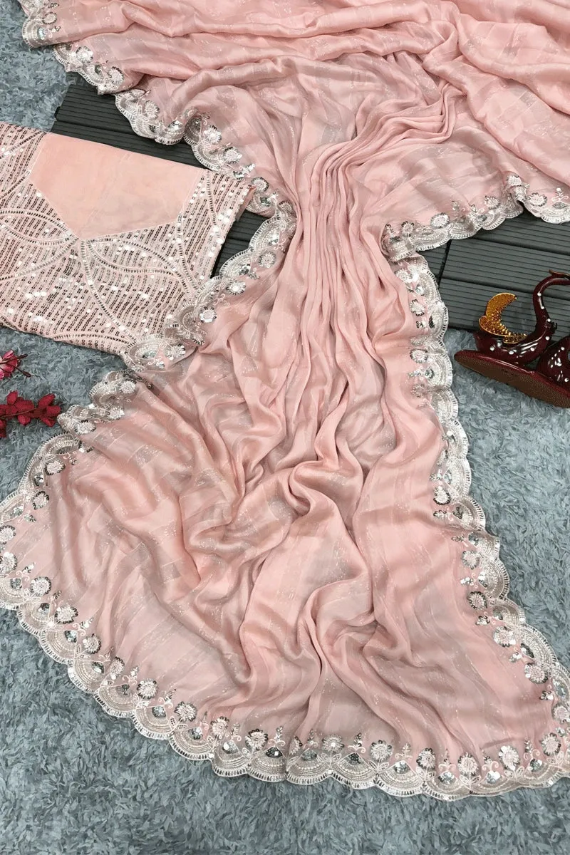 Latest Sara Tendulkar Peach Pink Saree For Farewell Party