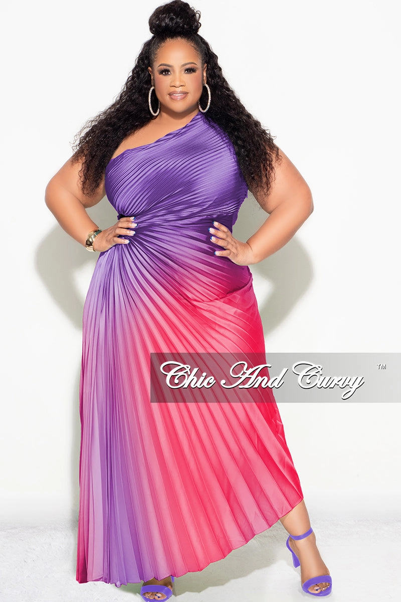 Final Sale Plus Size Satin One Shoulder Asymmetric Pleated Dress with Cut Out in Purple and Fuchsia Relaxed Hoodie Basic Tank