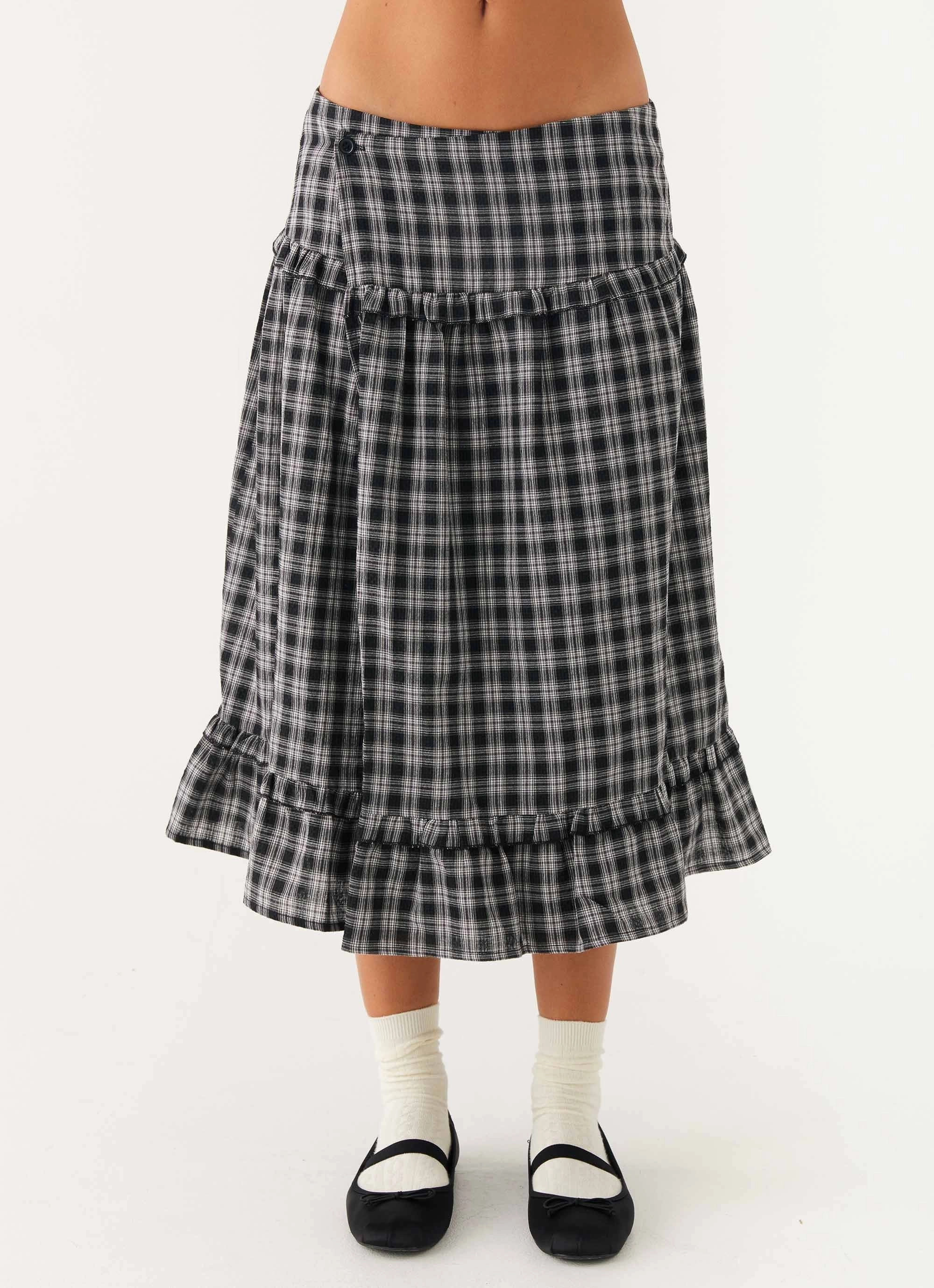 Laura Midi Skirt - White Black Check HighRiseWaist