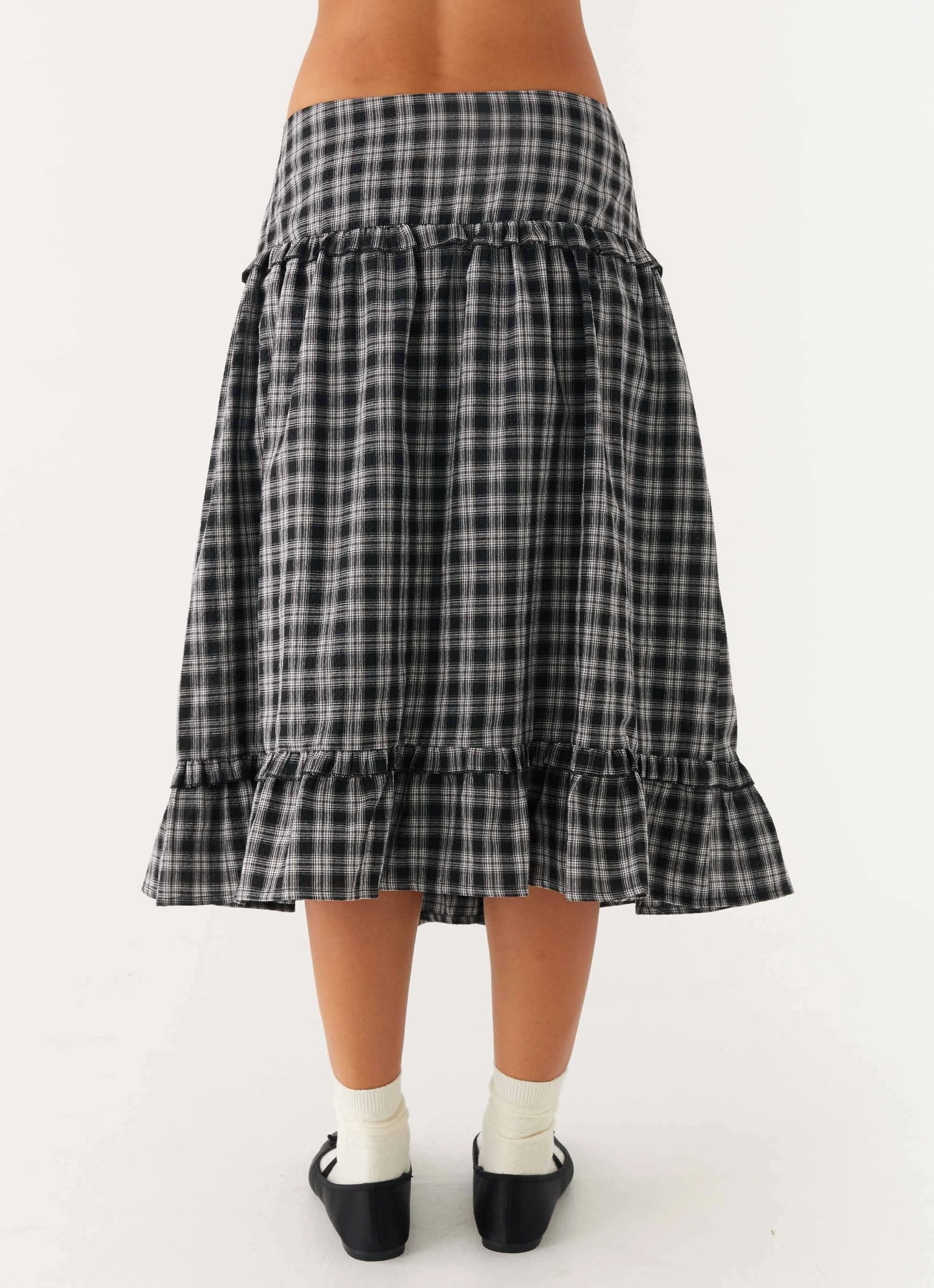 Wrinklefree Laura Midi Skirt - White Black Check