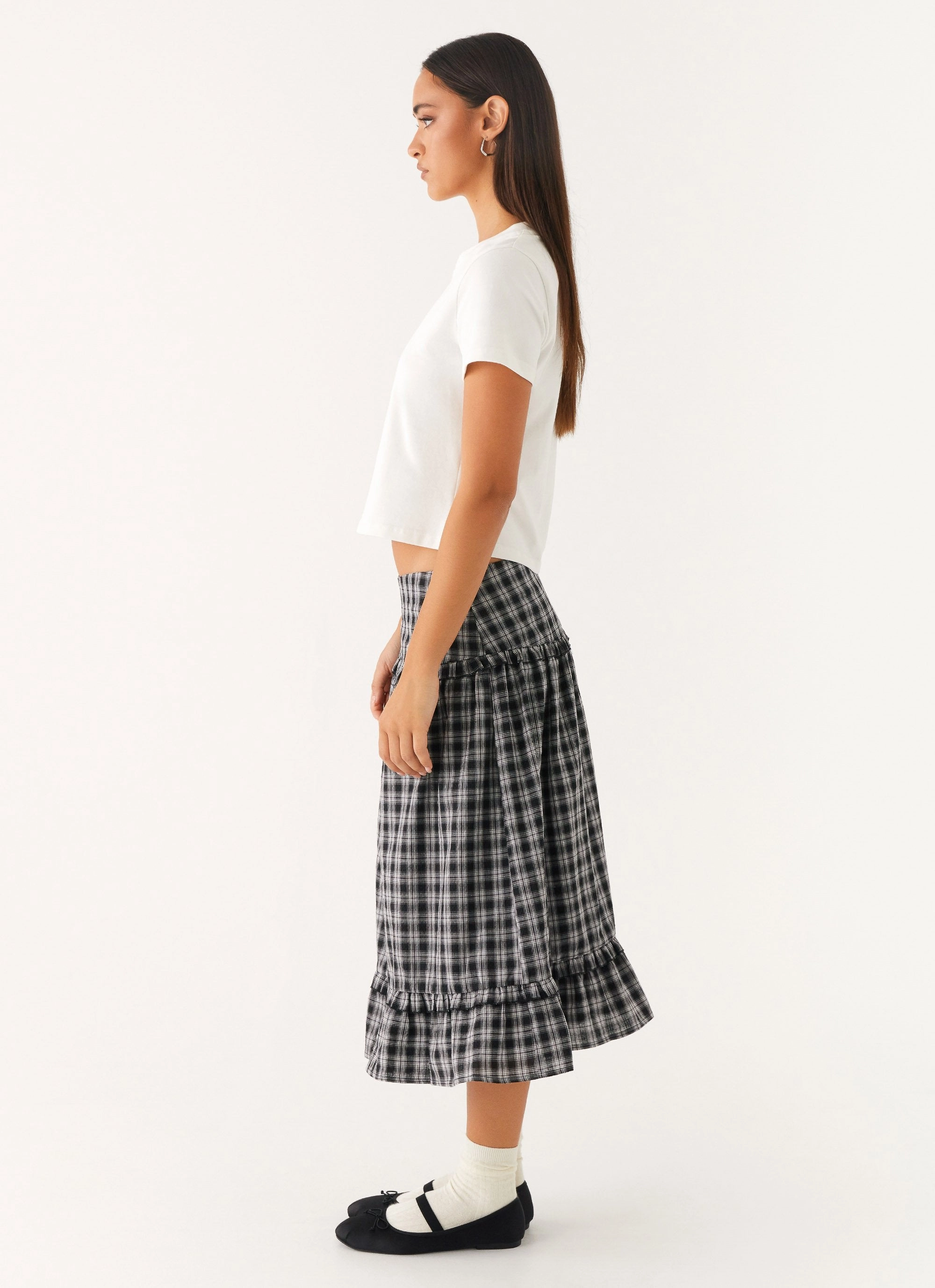 Timeless Comfort Wear Laura Midi Skirt - White Black Check