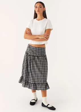 Easy Travel Layer Ready Laura Midi Skirt - White Black Check