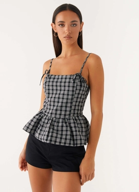 Comfort Fit Cut Rainy Day Laura Top - White Black Check