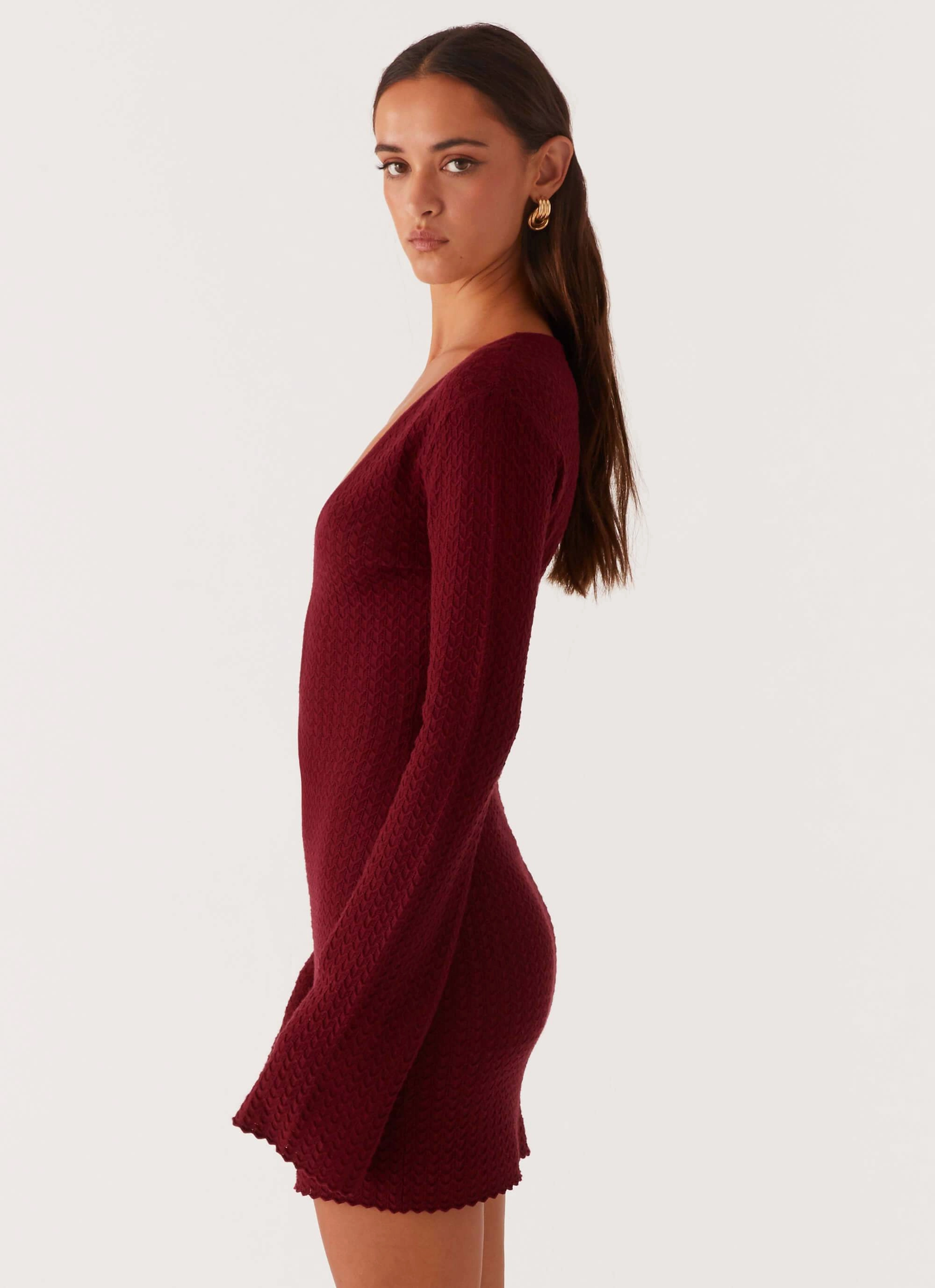 Lavelle Knit Mini Dress - Maroon Floor-Length Elegant Line