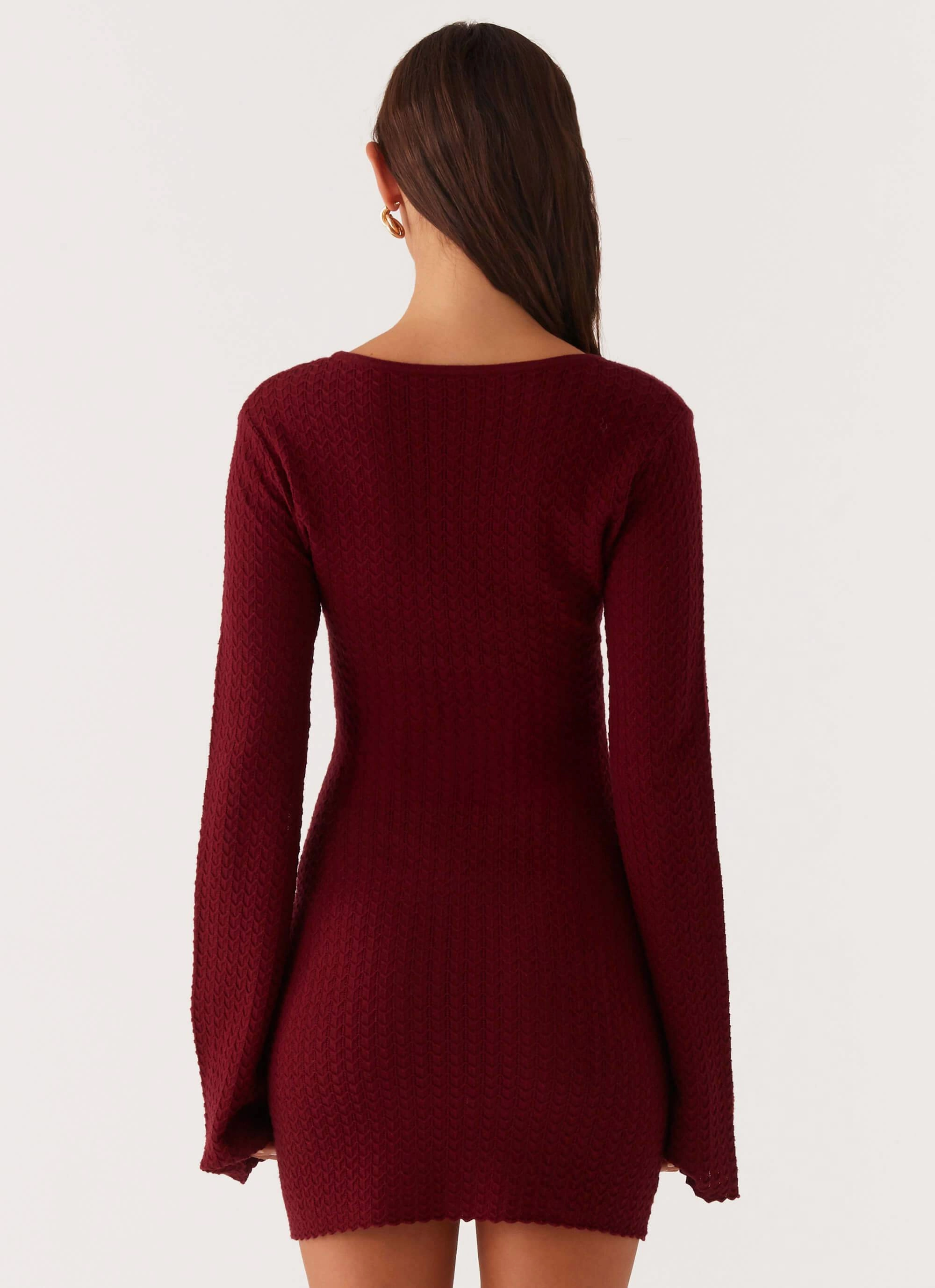 Lavelle Knit Mini Dress - Maroon Quick Look