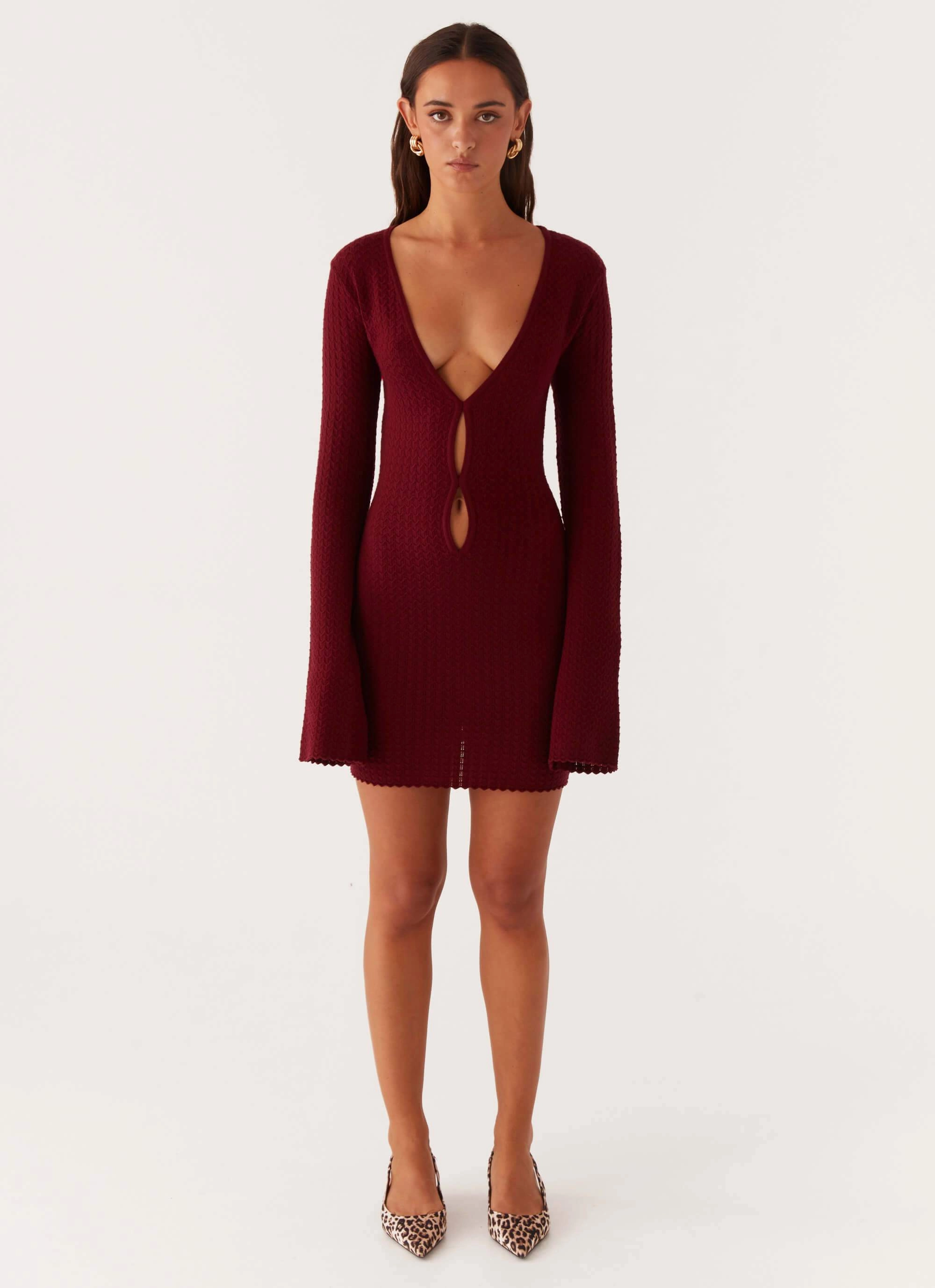 Lightweight Comfort Effortless Mood Lavelle Knit Mini Dress - Maroon