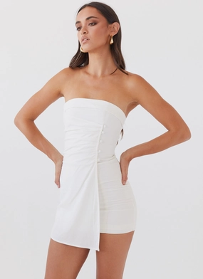 Lavinia Linen Tube Mini Dress - White Relaxed Mood