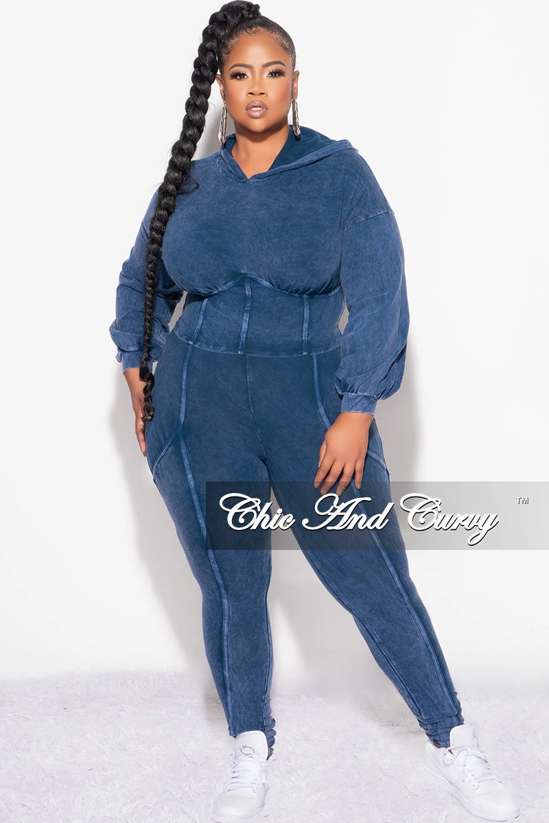 Wrinklefree Final Sale Plus Size 2pc Hooded Top and Set in Navy