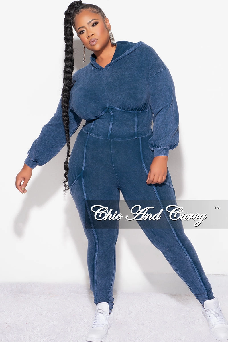 HypoallergenicFabric Final Sale Plus Size 2pc Hooded Top and Set in Navy