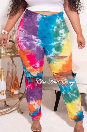 Final Sale Plus Size Multi-Color Tie Dye Pants Cozy Stretch Fit stain guard
