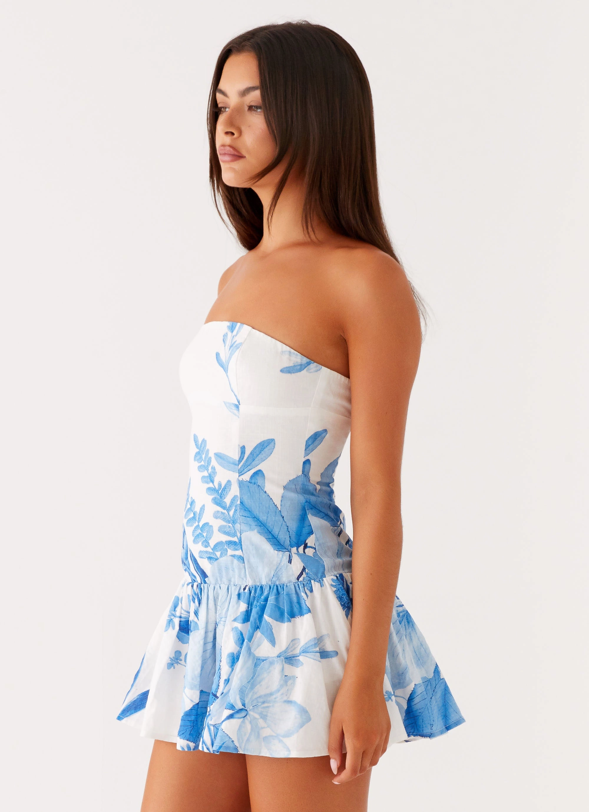 Dropped-Waist Mario Mini Dress - Blue Floral Print